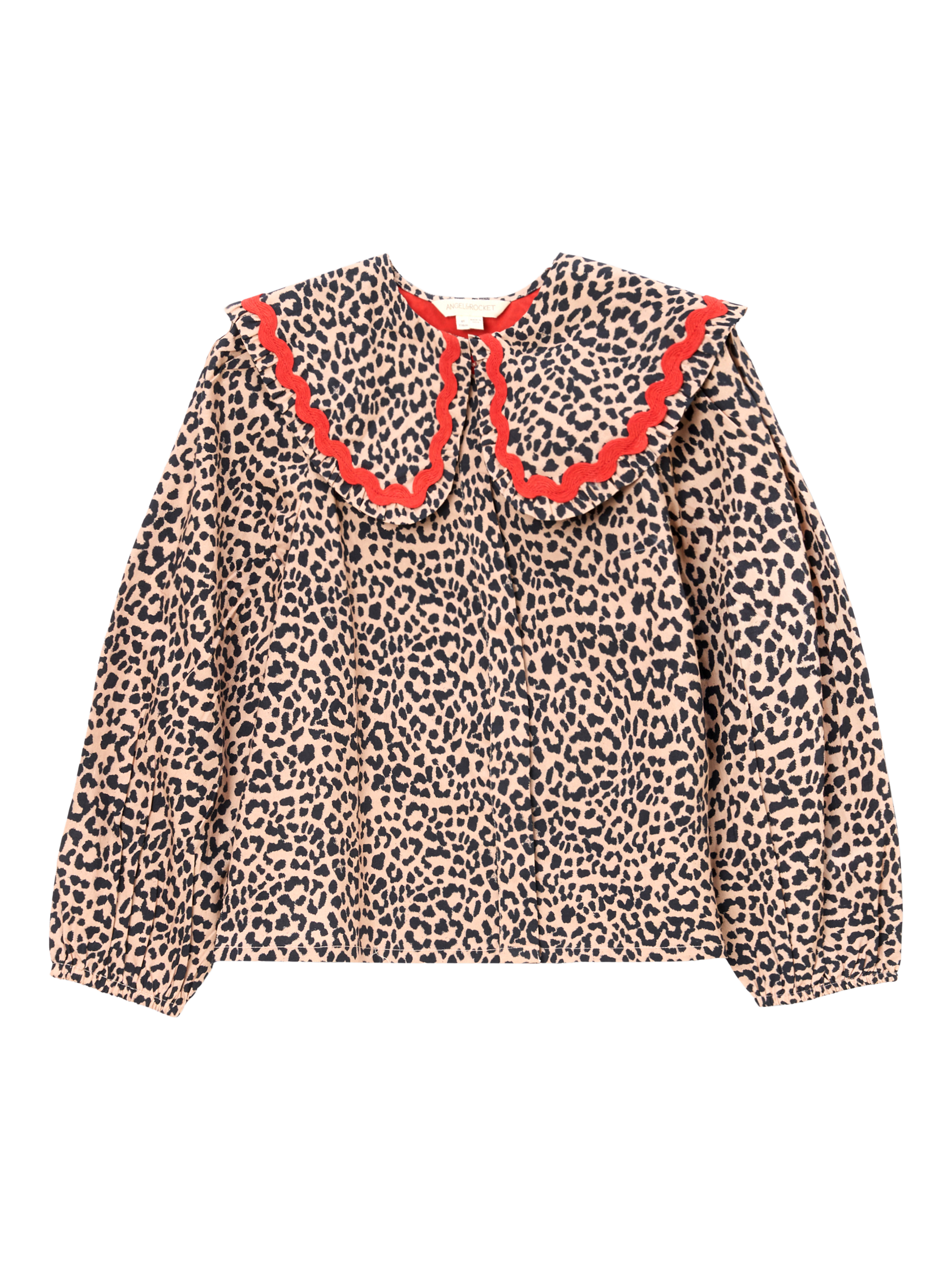 Product image 7 of 9, which shows Angel & Rocket Cotton Long Sleeved Frill Collar Shirt, Brown, 6 years