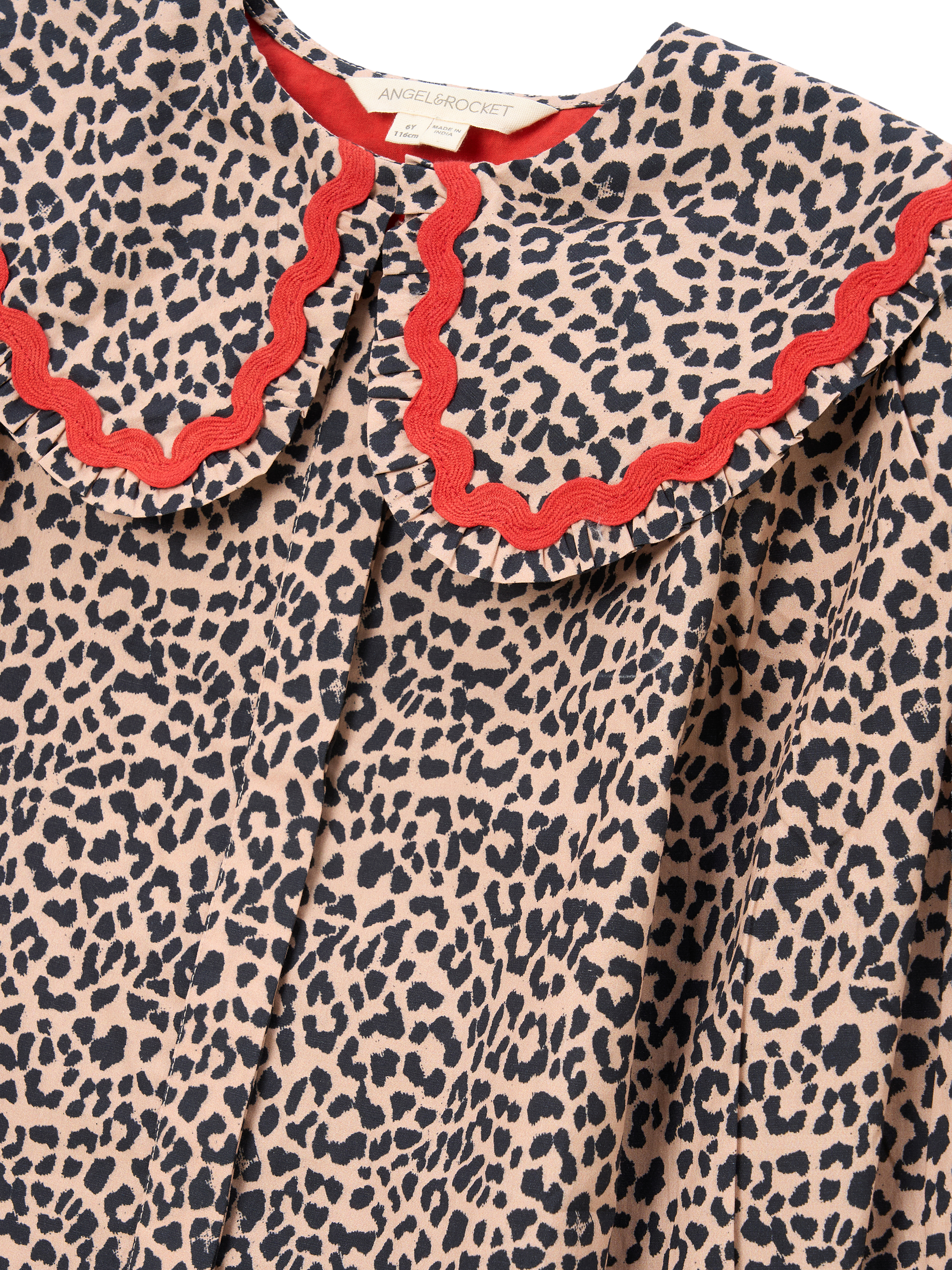 Product image 9 of 9, which shows Angel & Rocket Cotton Long Sleeved Frill Collar Shirt, Brown, 6 years