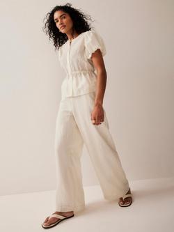 Mint Velvet Stripe Wide Leg Trousers, Cream