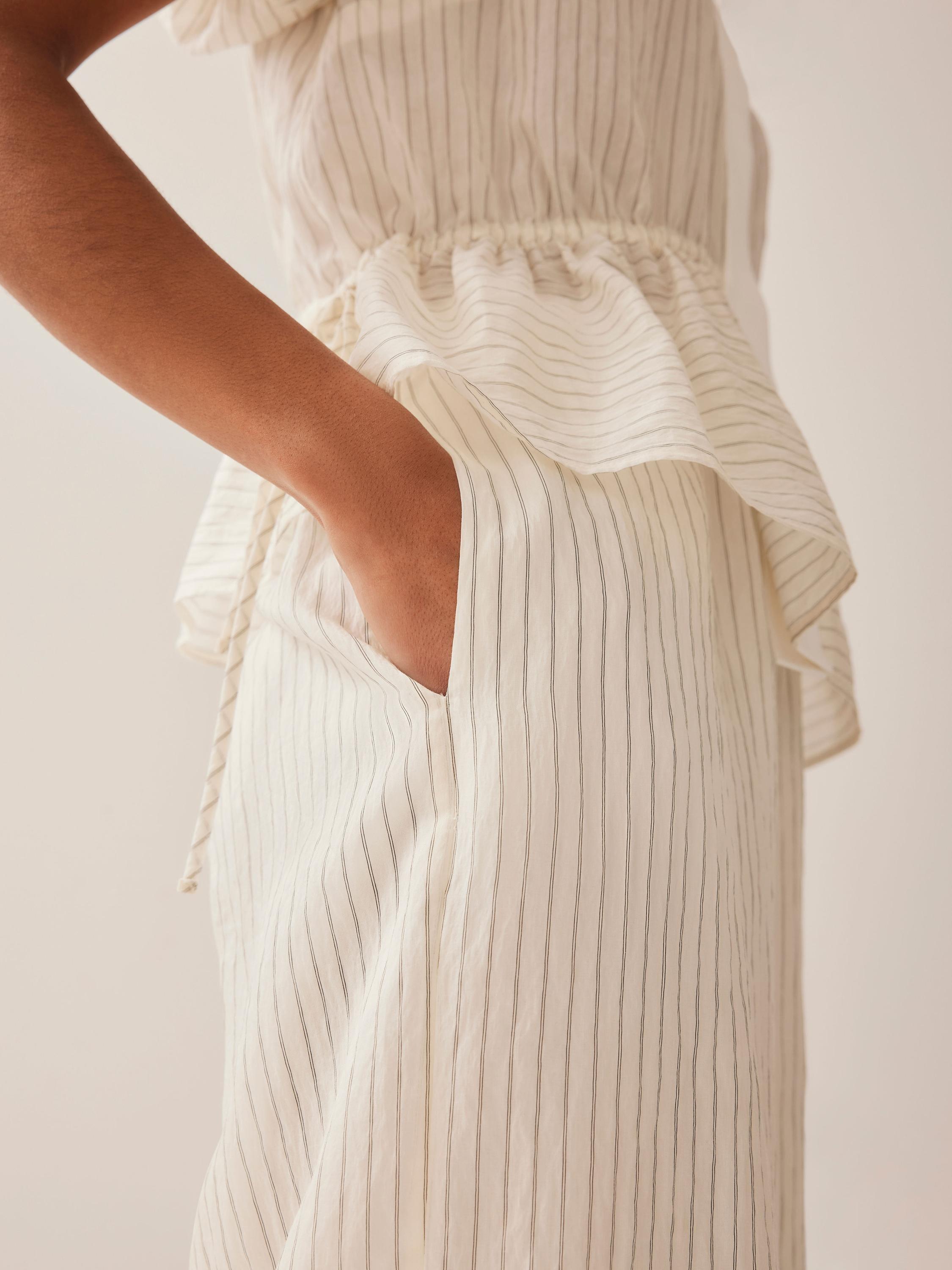 Product image 4 of 7, which shows Mint Velvet Stripe Wide Leg Trousers, Cream, XS Reg