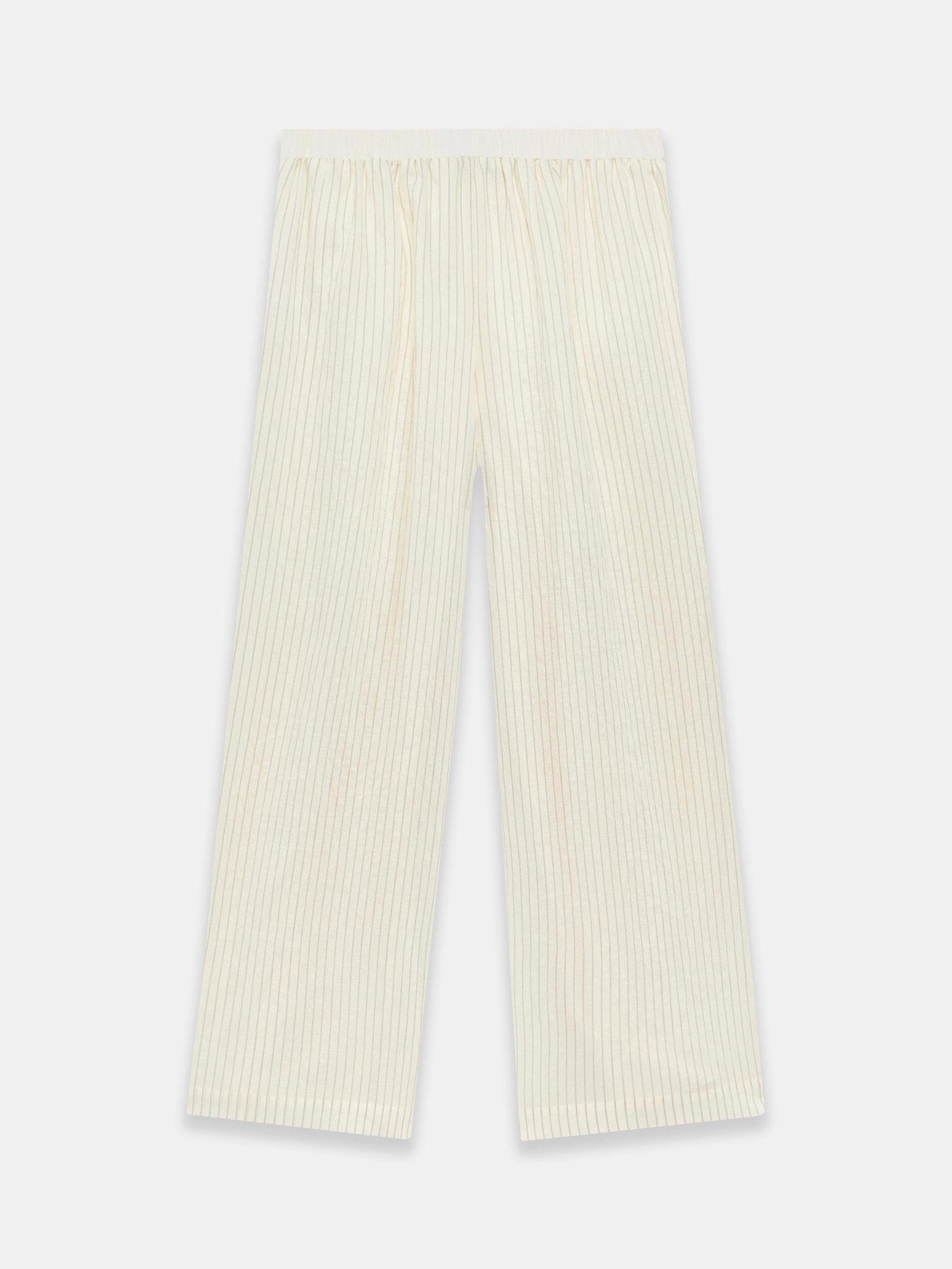 Product image 7 of 7, which shows Mint Velvet Stripe Wide Leg Trousers, Cream, XS Reg