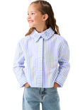 Angel & Rocket Kids' Striped Long Sleeved Ruffle Collar Shirt, Blue