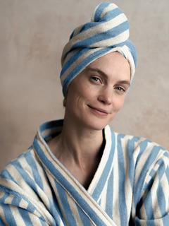 Piglet in Bed Pembroke Stripe Cotton Hair Wrap, Coastal Blue