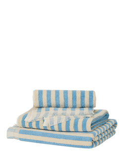 Piglet in Bed Pembroke Stripe Cotton Towels, Coastal Blue