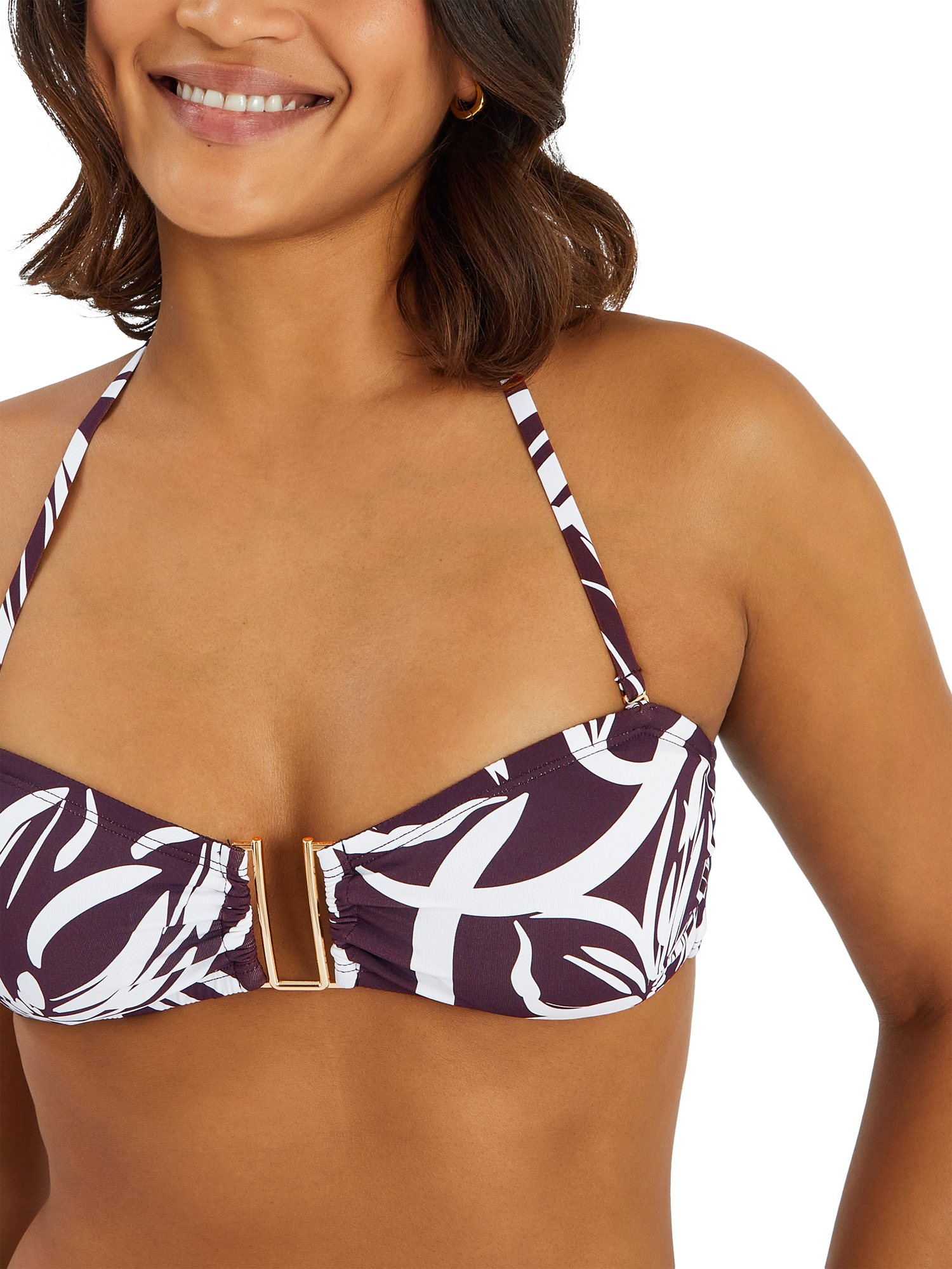 Product image 4 of 4, which shows Accessorize Abstract Floral Bandeau Bikini Top, Brown, 6