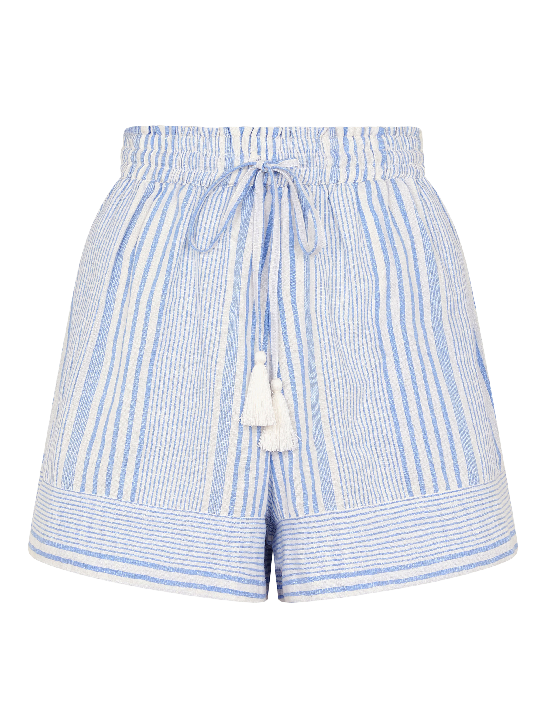 Product image 4 of 5, which shows Accessorize Stripe Drawstring Shorts, Blue, XS