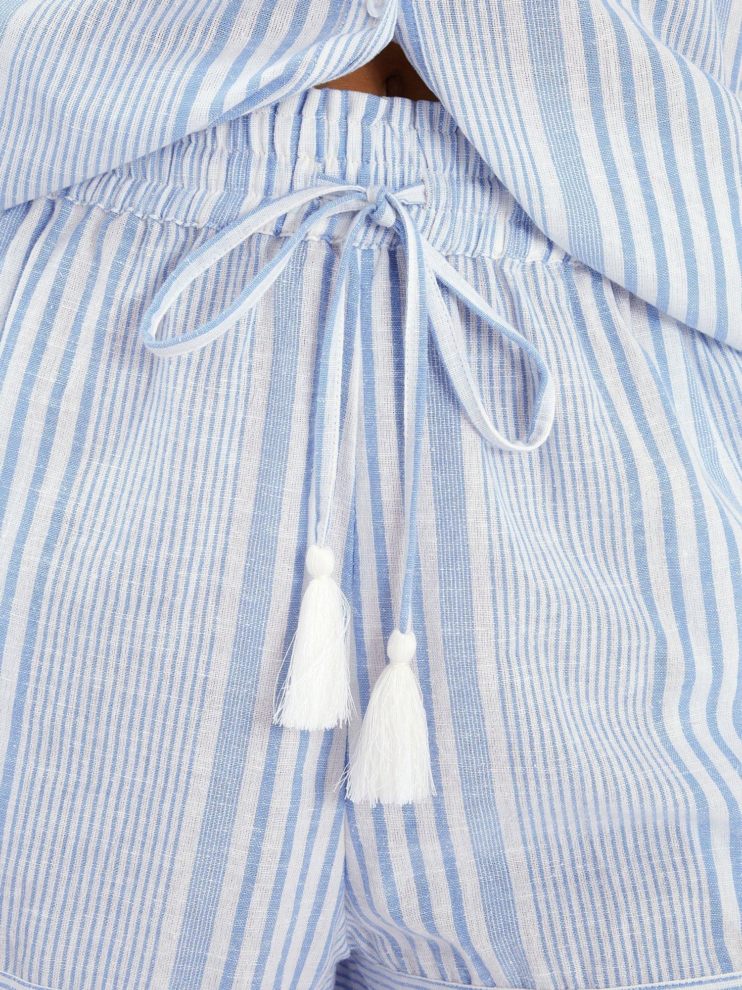 Product image 5 of 5, which shows Accessorize Stripe Drawstring Shorts, Blue, XS