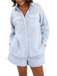 Accessorize Stripe Beach Cover Up Shirt, Blue