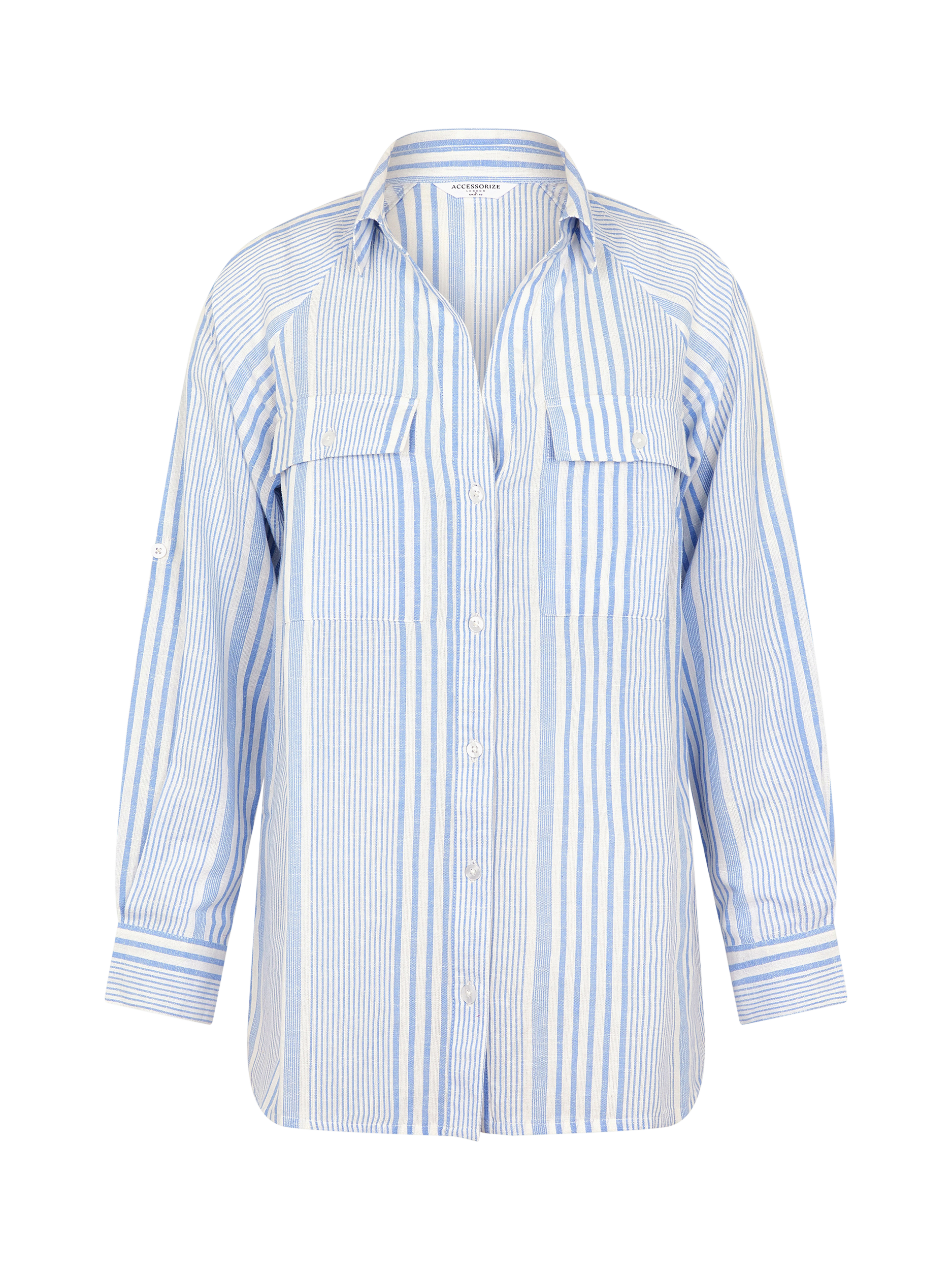 Product image 4 of 5, which shows Accessorize Stripe Beach Cover Up Shirt, Blue, XS