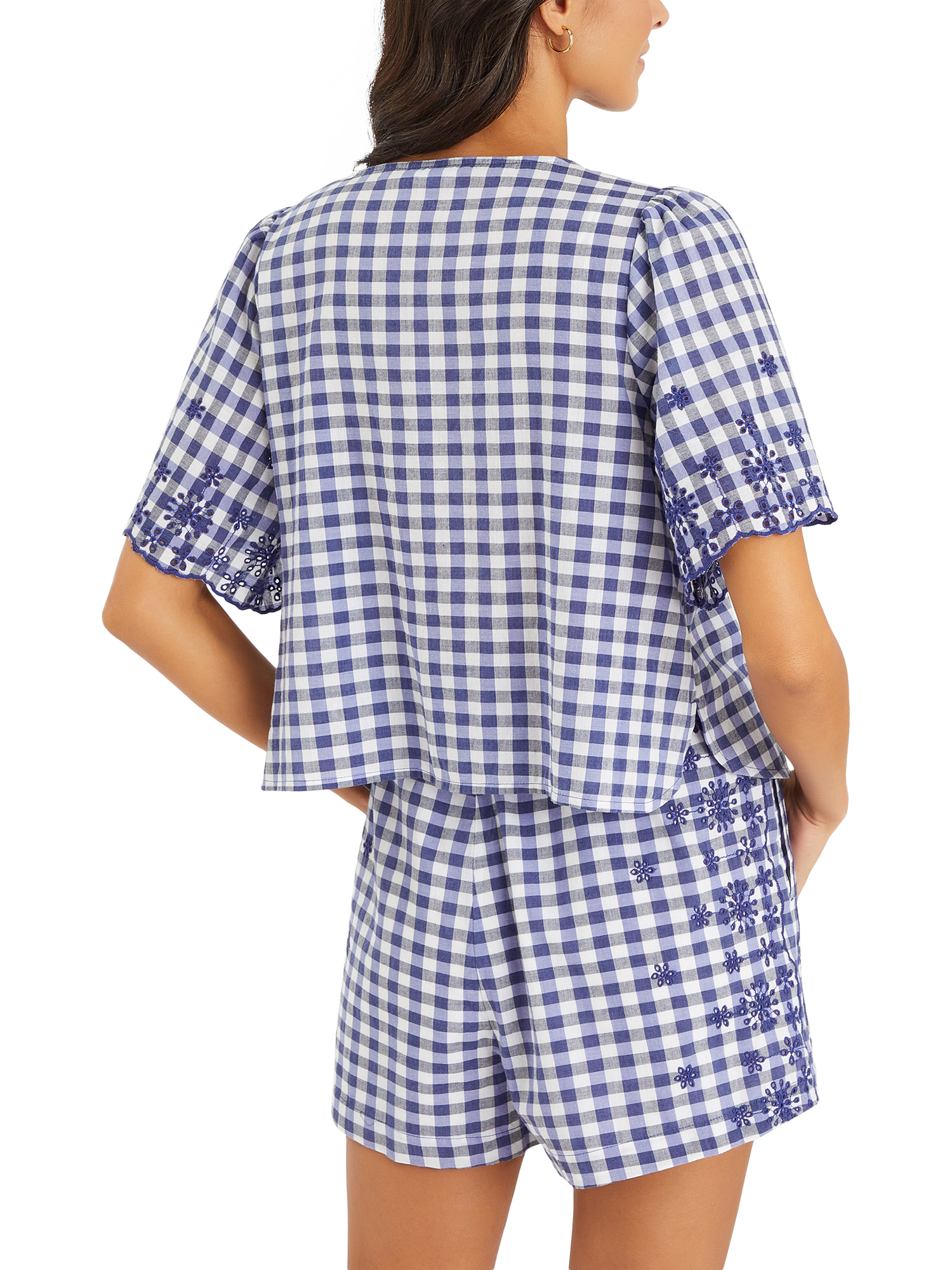 Product image 2 of 3, which shows Accessorize Cotton Gingham Embroidered Blouse, Blue/Multi, S
