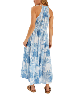 Accessorize Palm Halterneck Maxi Dress, White/Multi - view 2, White/Multi