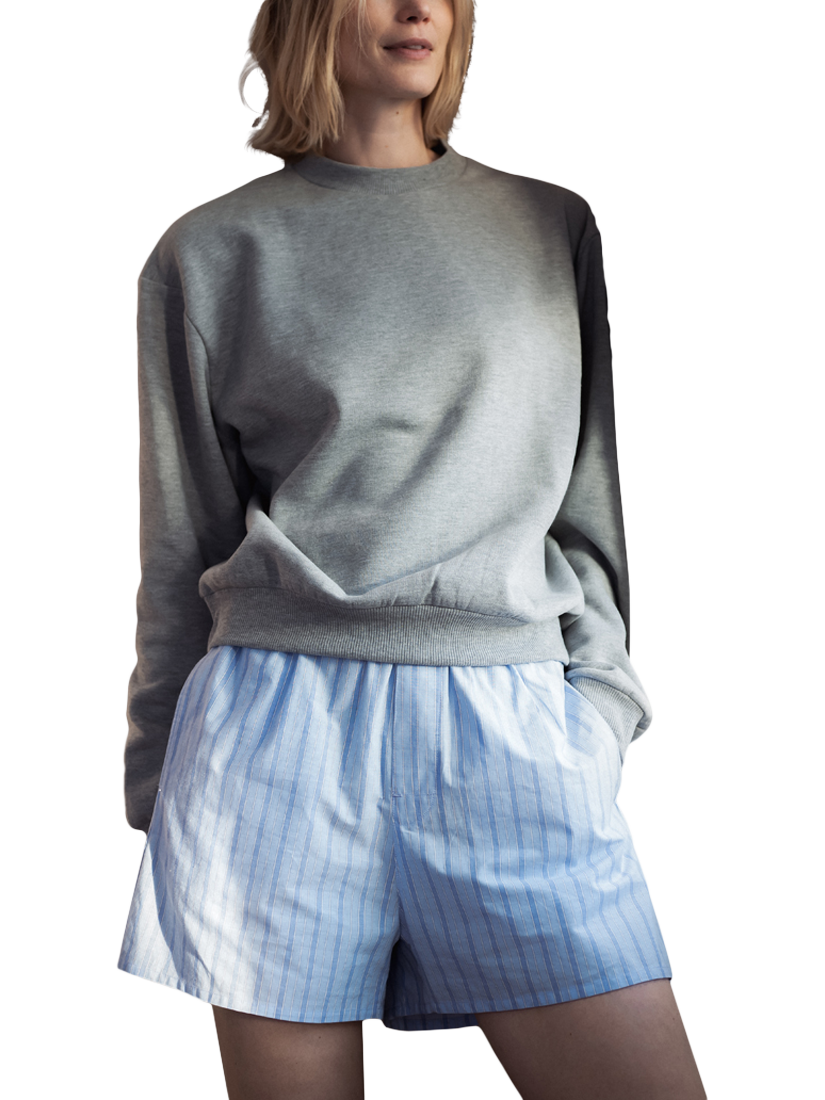 Product image 3 of 3, which shows Piglet in Bed Stripe Boxer Pyjama Shorts, Pale Blue, XS