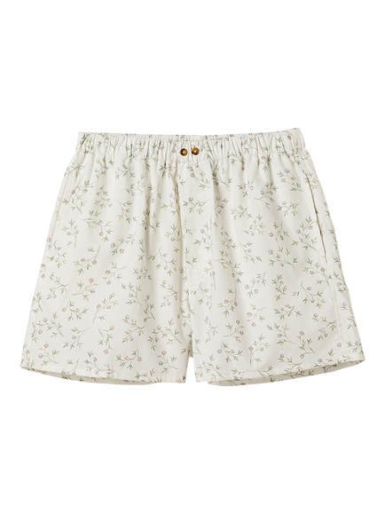 Piglet in Bed Botanical Boxer Pyjama Shorts, Cream, Cream