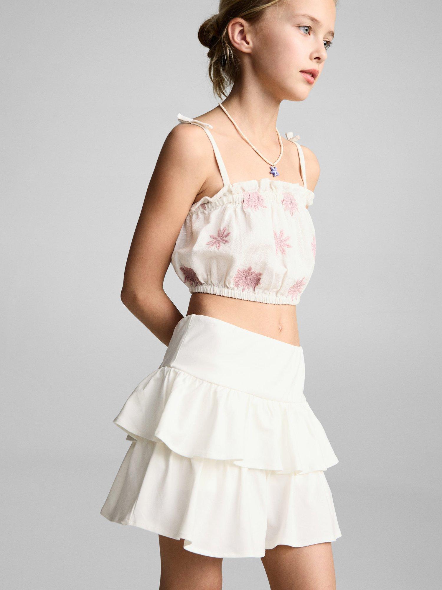 Product image 1 of 7, which shows Mango Kids' Sindy Cotton Skirt, Natural White, 5-6 years