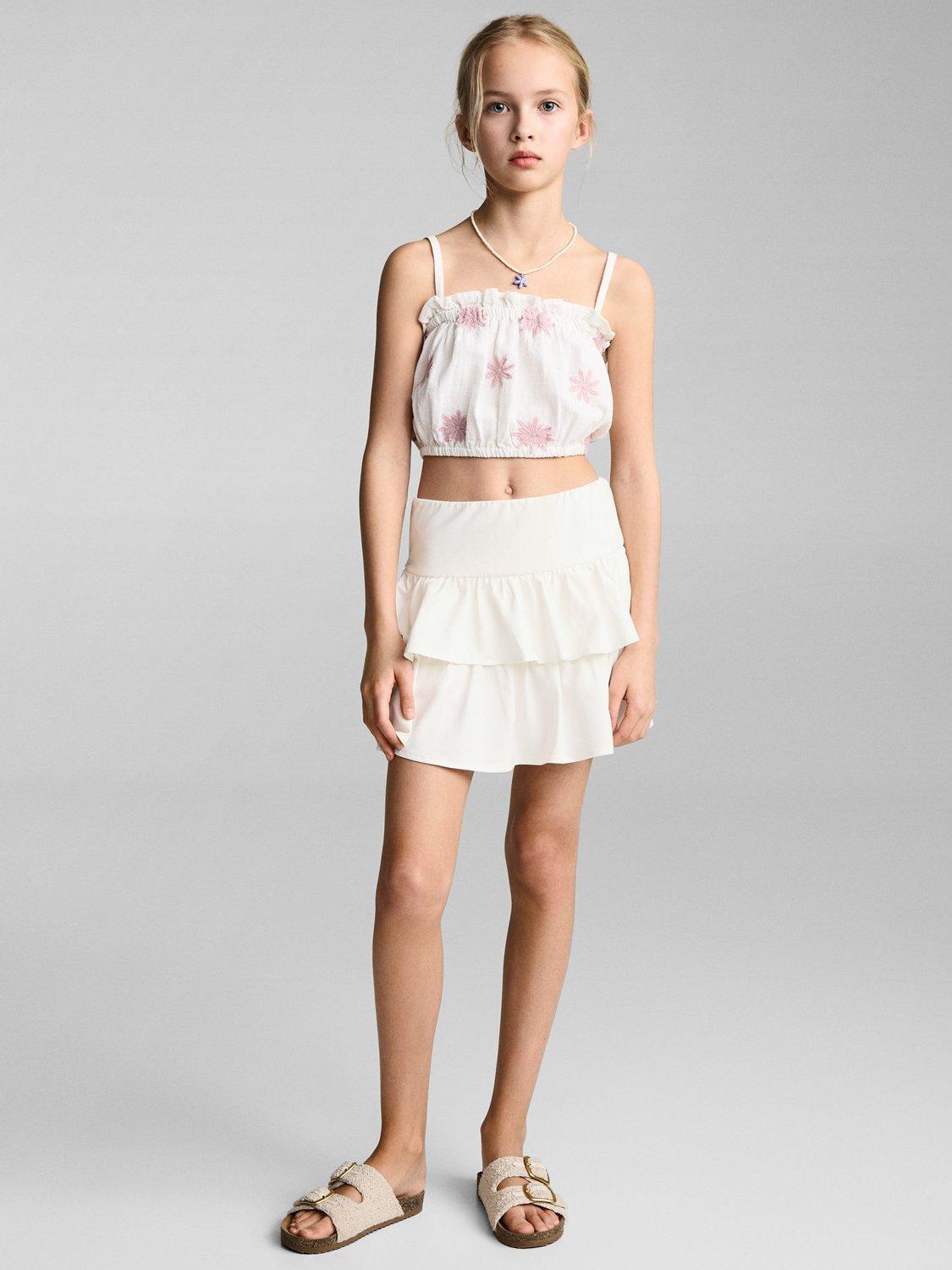 Product image 2 of 7, which shows Mango Kids' Sindy Cotton Skirt, Natural White, 5-6 years