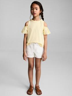 Mango Kids' Should Embroidered Ruffle Sleeves Cotton T-Shirt - view 2, Yellow