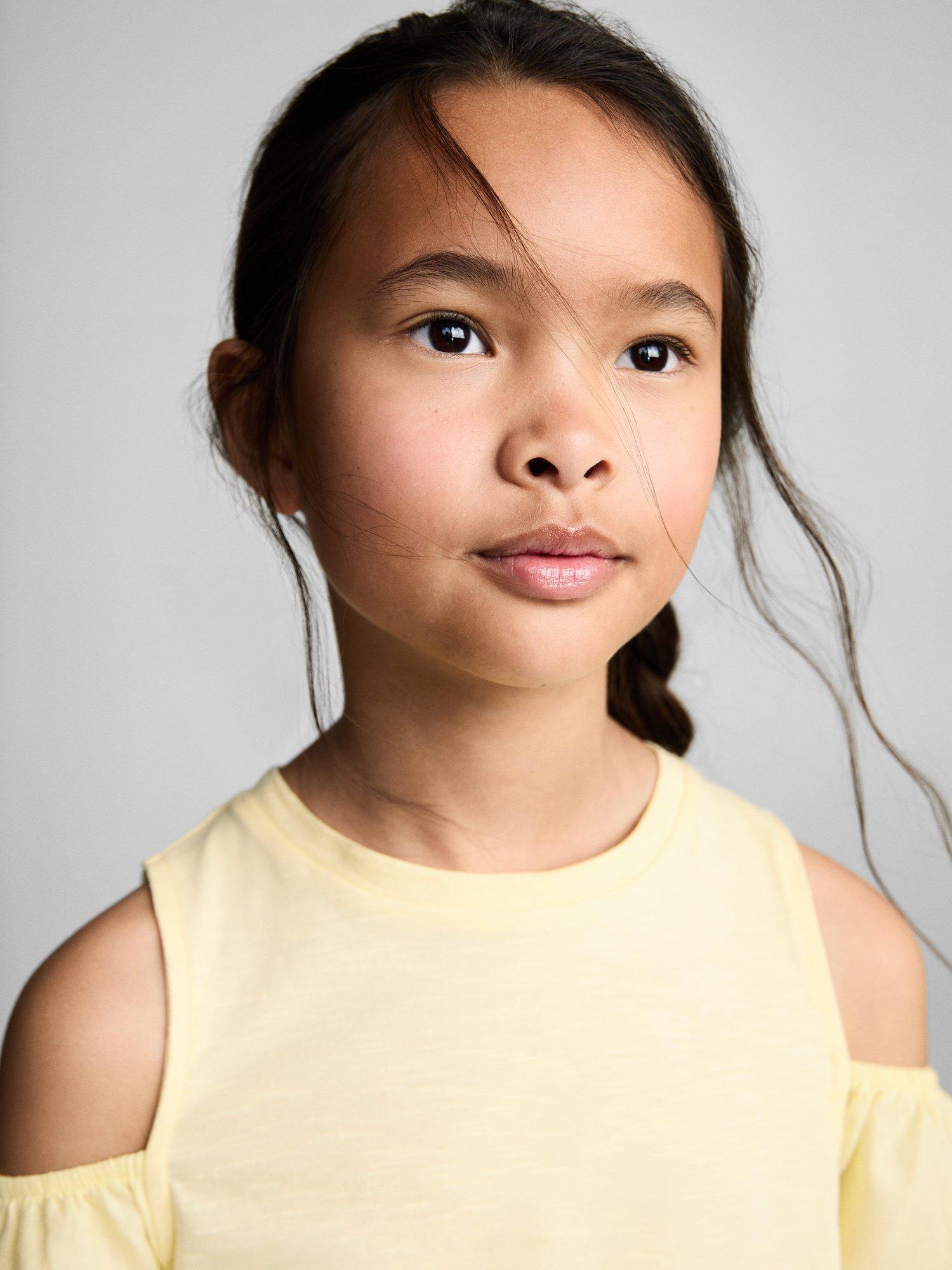 Product image 6 of 7, which shows Mango Kids' Should Embroidered Ruffle Sleeves Cotton T-Shirt, Yellow, 11-12 years