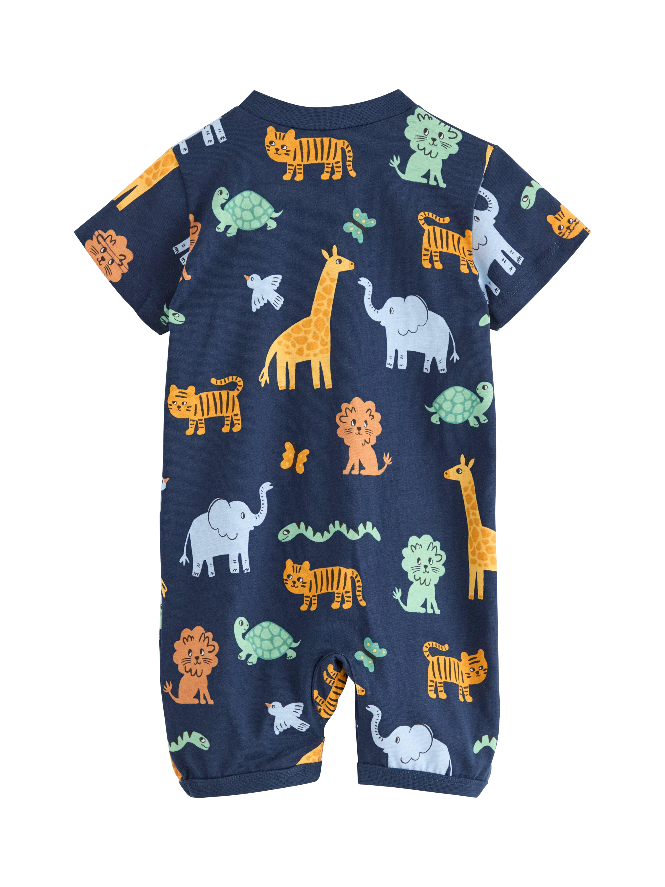 Product image 2 of 3, which shows Lindex Baby Cotton Animal Print Shortie Sleepsuit, Dark Blue, 4-6 months