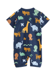 Lindex Baby Cotton Animal Print Shortie Sleepsuit, Dark Blue
