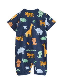 Lindex Baby Cotton Animal Print Shortie Sleepsuit, Dark Blue - view 2, Dark Blue