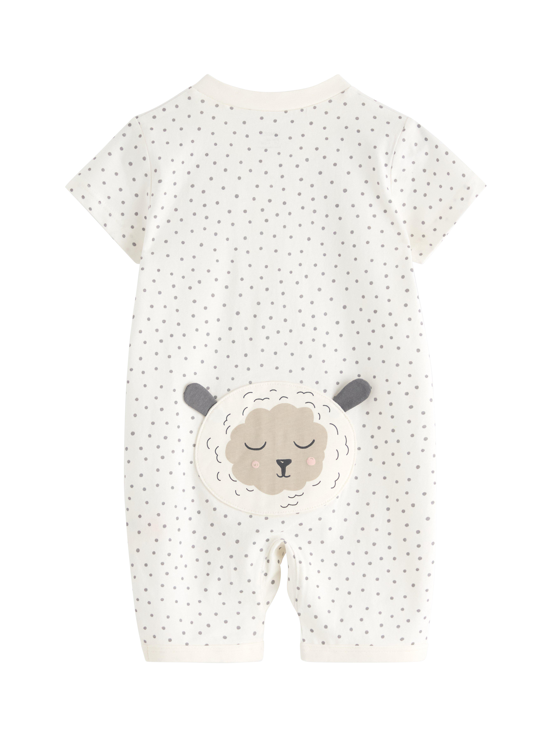 Product image 1 of 3, which shows Lindex Baby Cottton Sheep Shortie Sleepsuit, Light Dusty White, 7-9 months