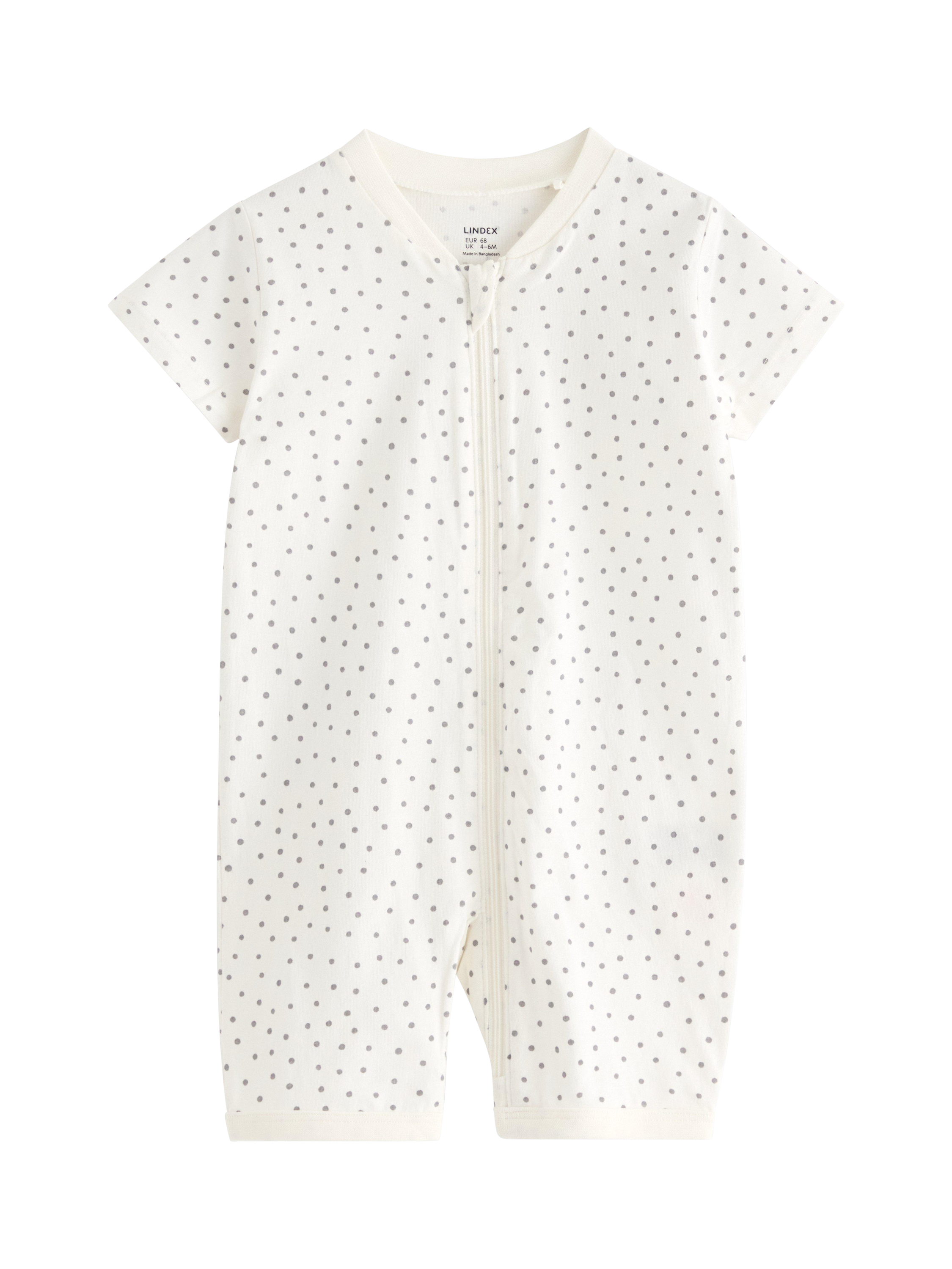 Product image 2 of 3, which shows Lindex Baby Cottton Sheep Shortie Sleepsuit, Light Dusty White, 7-9 months
