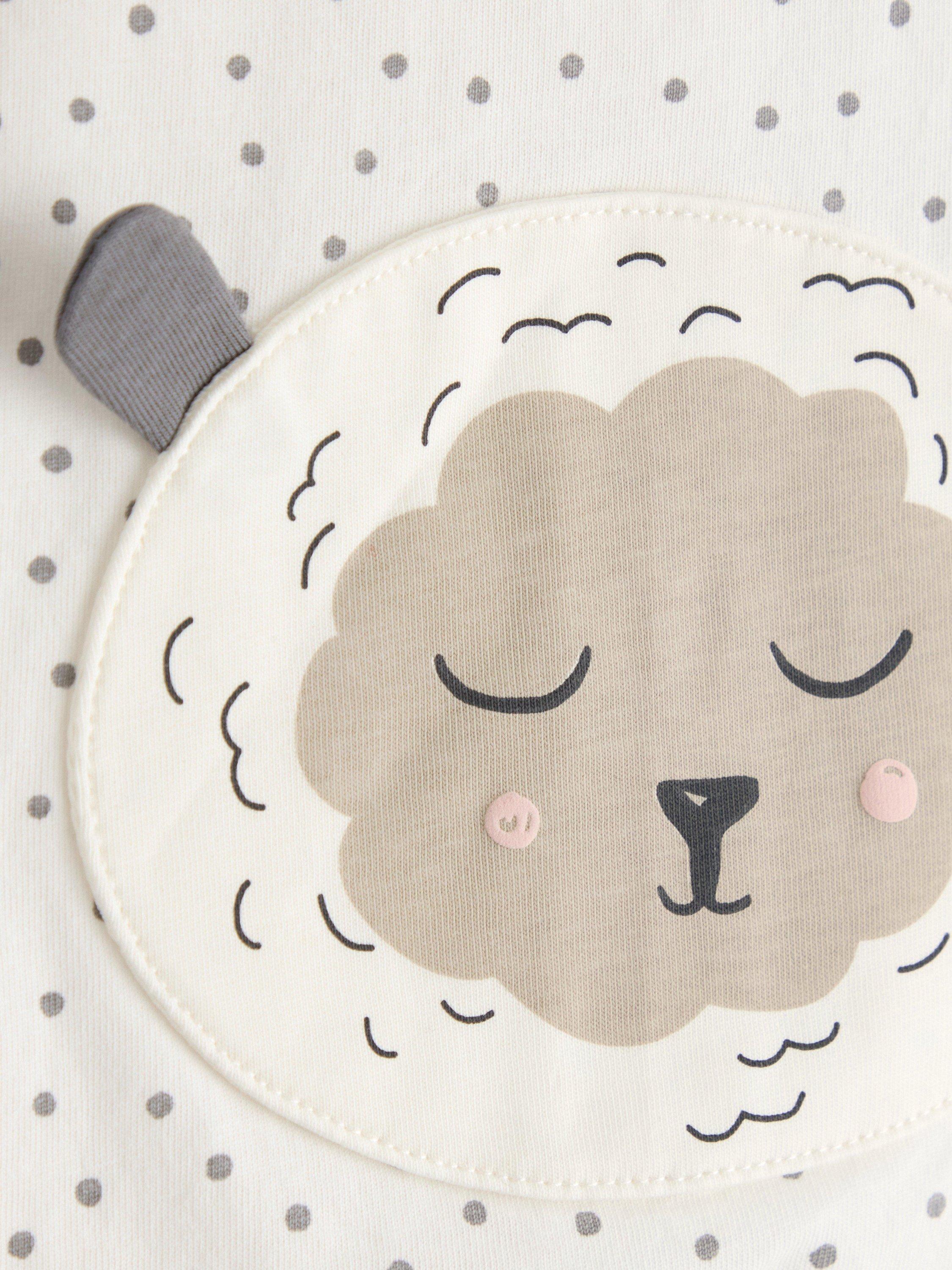 Product image 3 of 3, which shows Lindex Baby Cottton Sheep Shortie Sleepsuit, Light Dusty White, 7-9 months
