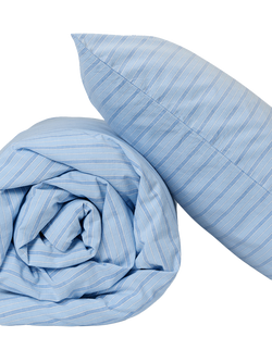 Piglet in Bed Washed Cotton Percale Favourite Shirt Kids' Stripe Duvet Cover Set - view 2, Pale Blue Stripe