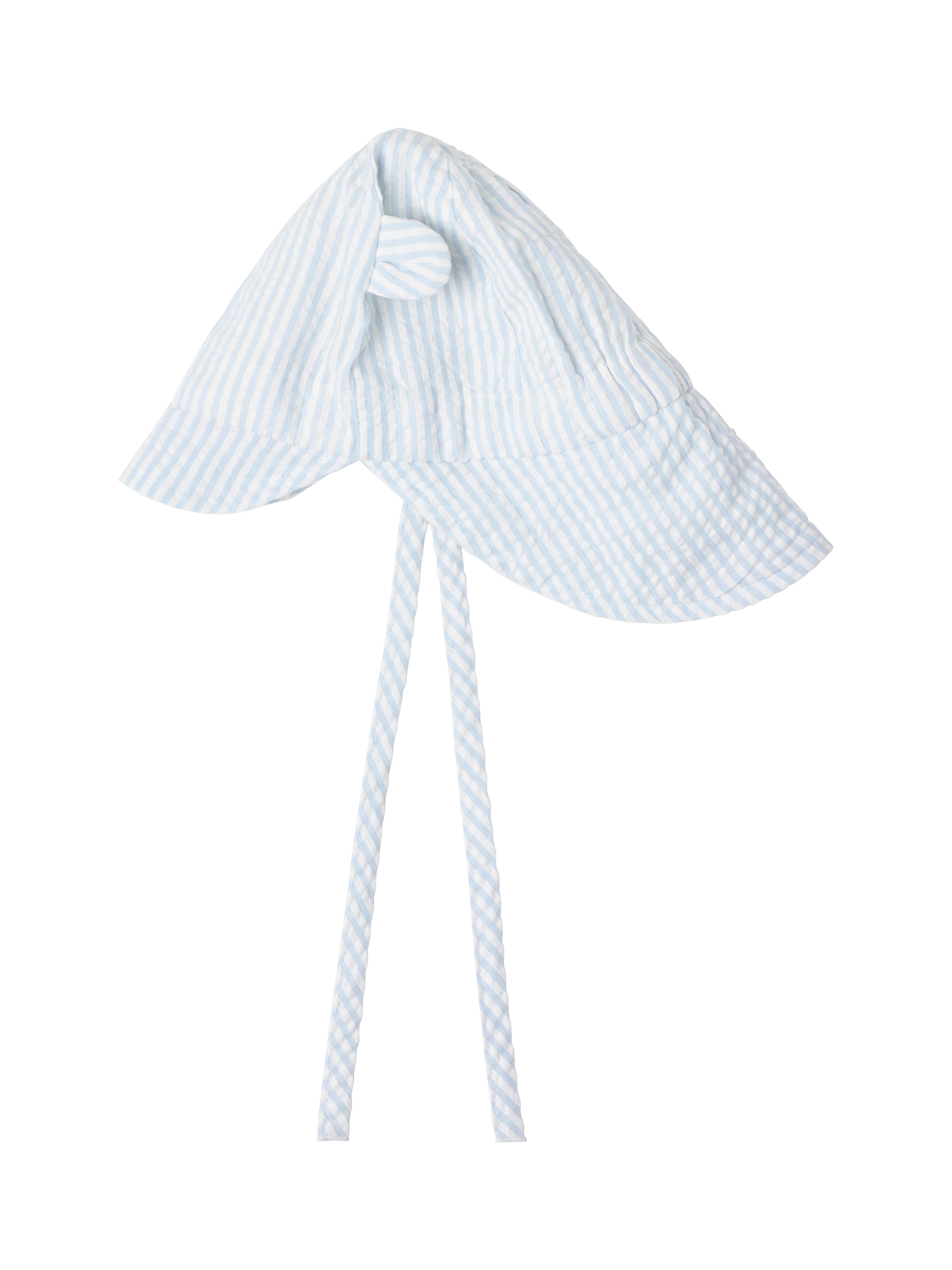 Product image 2 of 3, which shows Lindex Baby Cotton Stripe Sun Hat, Light Dusty Blue, 1-4 months