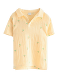Lindex Kids' Cotton Palm Tree Print Polo Shirt, Light Dusty Yellow