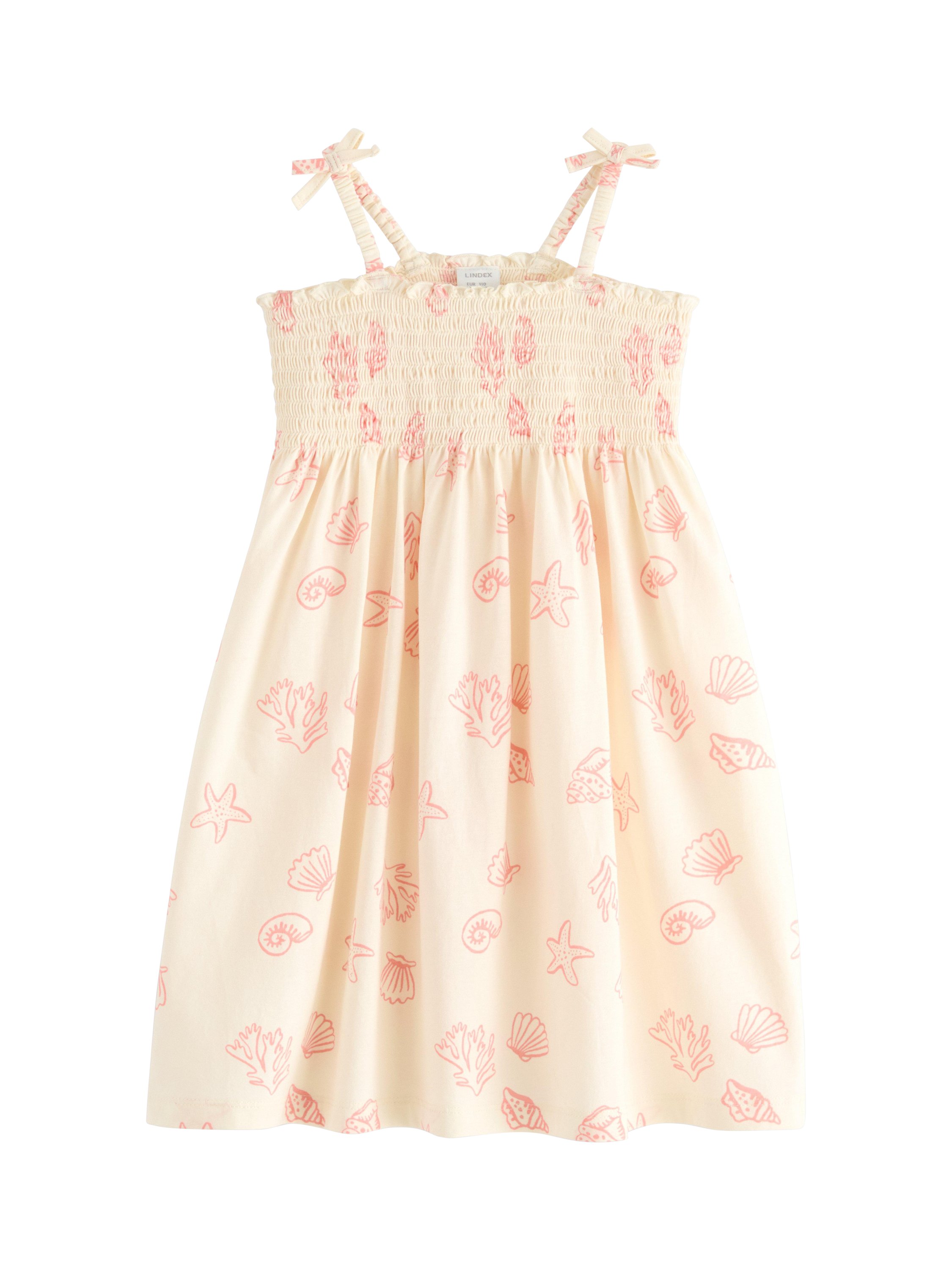 Product image 1 of 3, which shows Lindex Kids' Cotton Shell Print Sleeveless Dress, White, 2-3 years