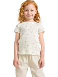 Lindex Kids' Floral Ribbed T-Shirt, Light Dusty White
