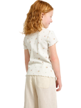 Lindex Kids' Floral Ribbed T-Shirt, Light Dusty White