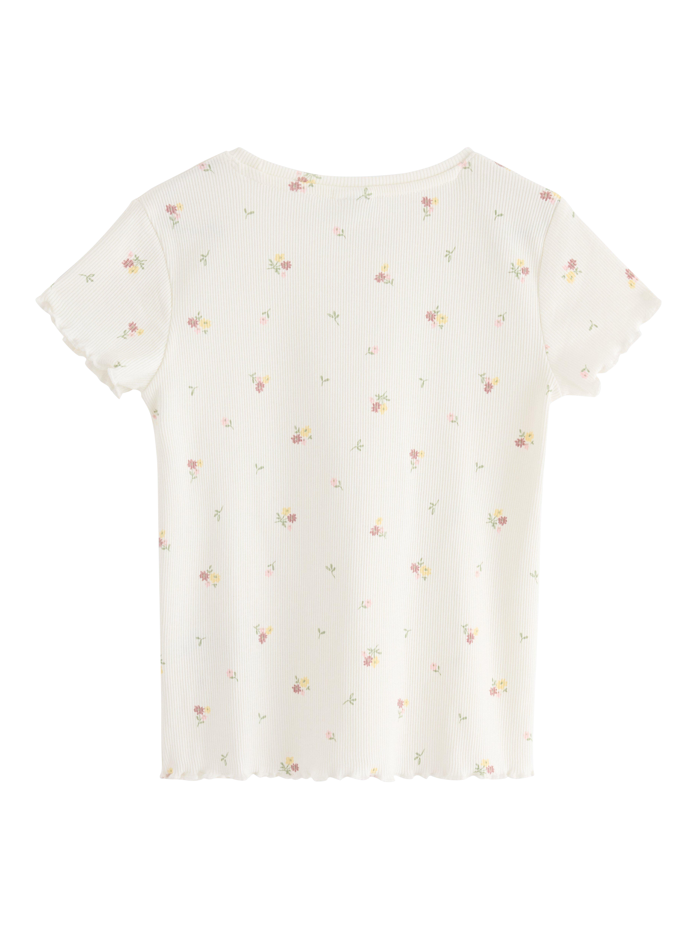 Product image 4 of 5, which shows Lindex Kids' Floral Ribbed T-Shirt, Light Dusty White, 3-4 years