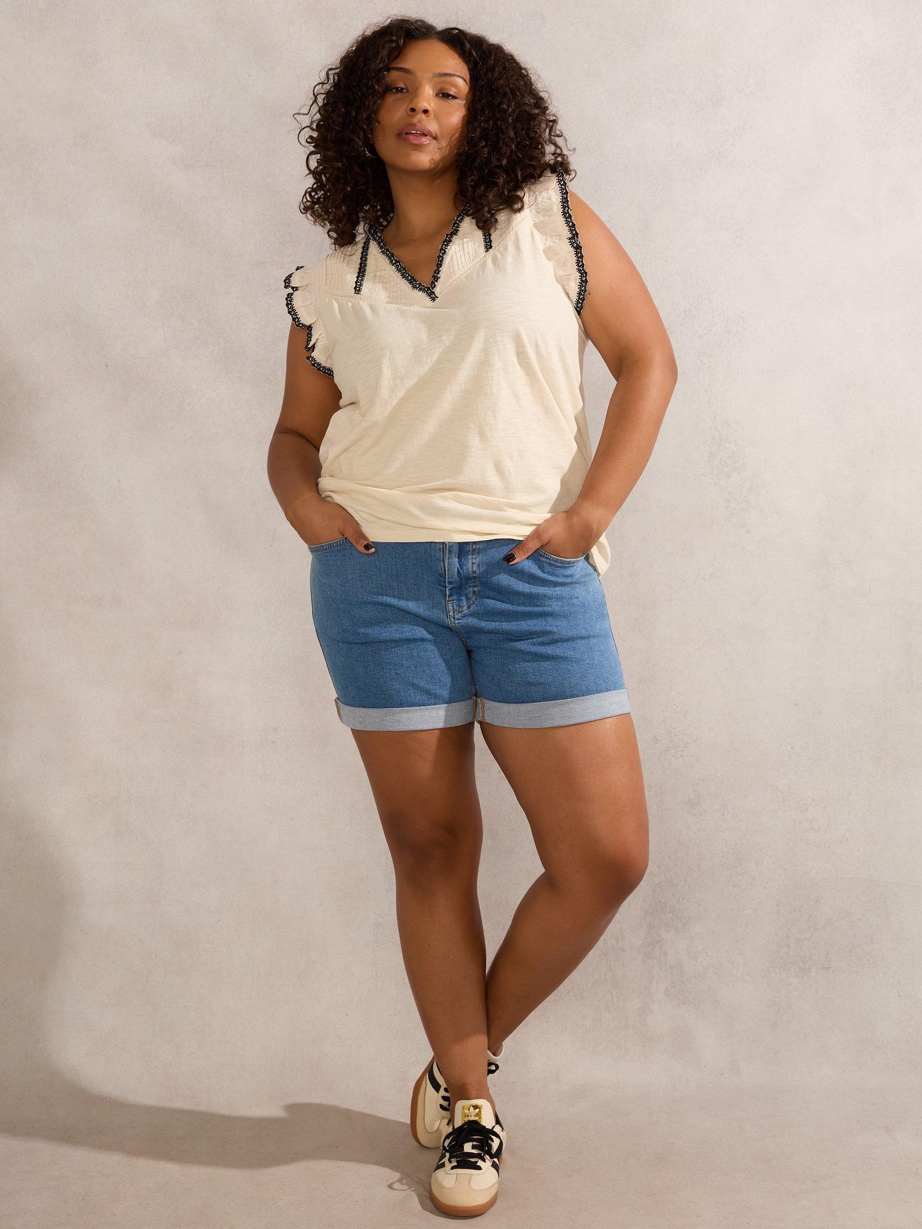Product image 1 of 3, which shows Live Unlimited Curve Cotton Blend Denim Shorts, Blue, 12