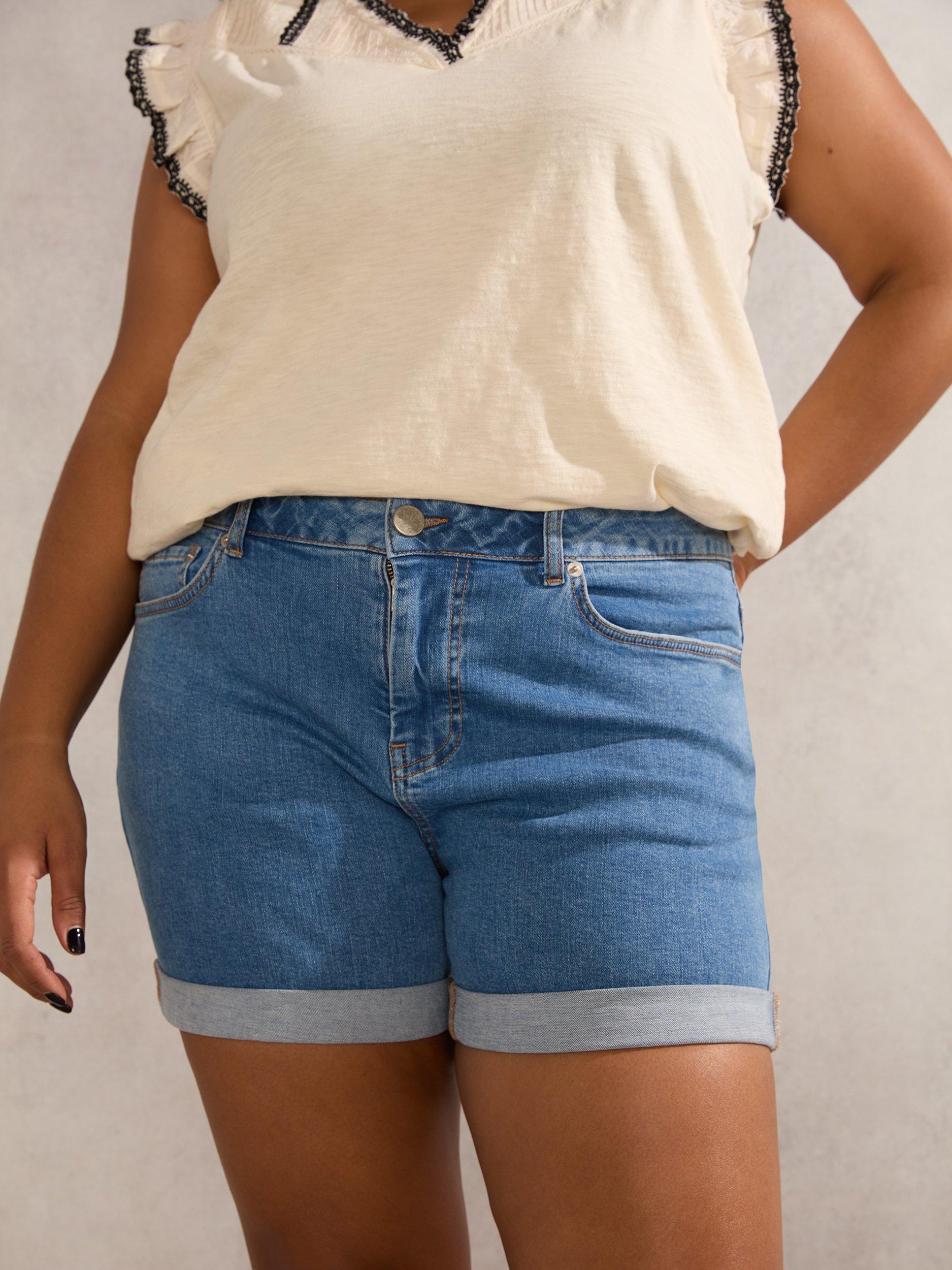 Product image 2 of 3, which shows Live Unlimited Curve Cotton Blend Denim Shorts, Blue, 12