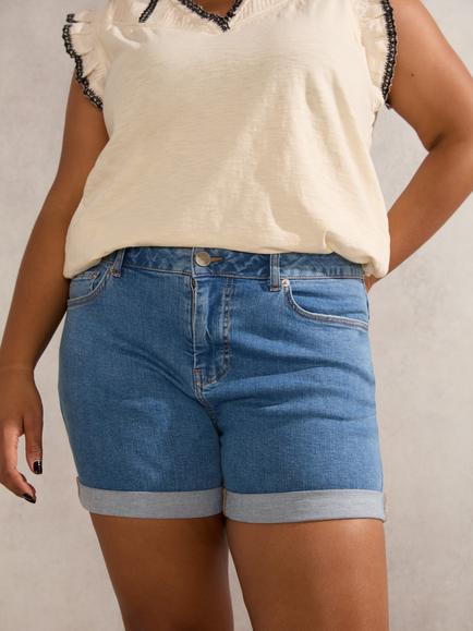 Live Unlimited Curve Cotton Blend Denim Shorts - view 2, Blue