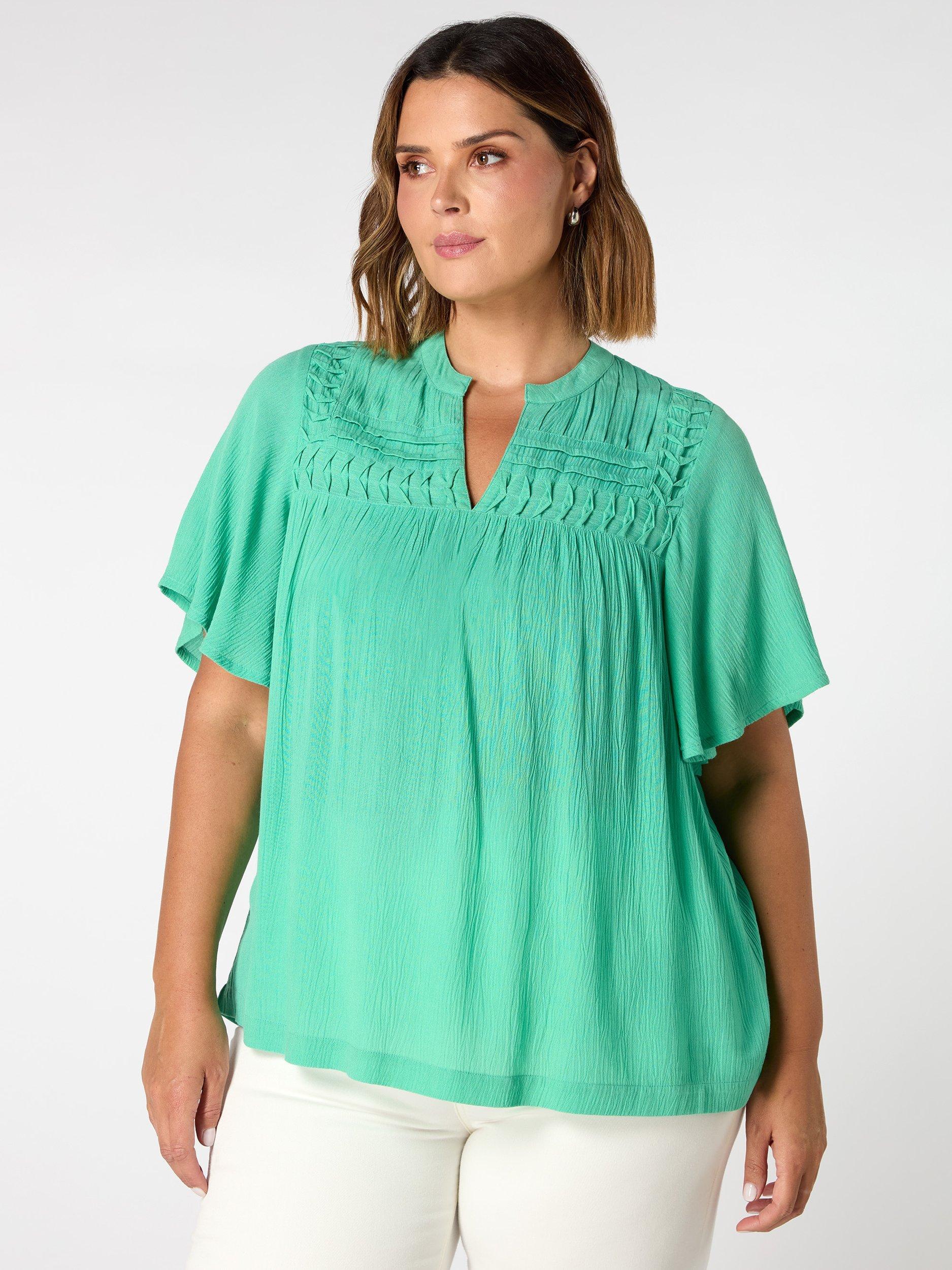 Product image 1 of 3, which shows Live Unlimited Curve Crinkle Short Sleeve Top, Green, 14