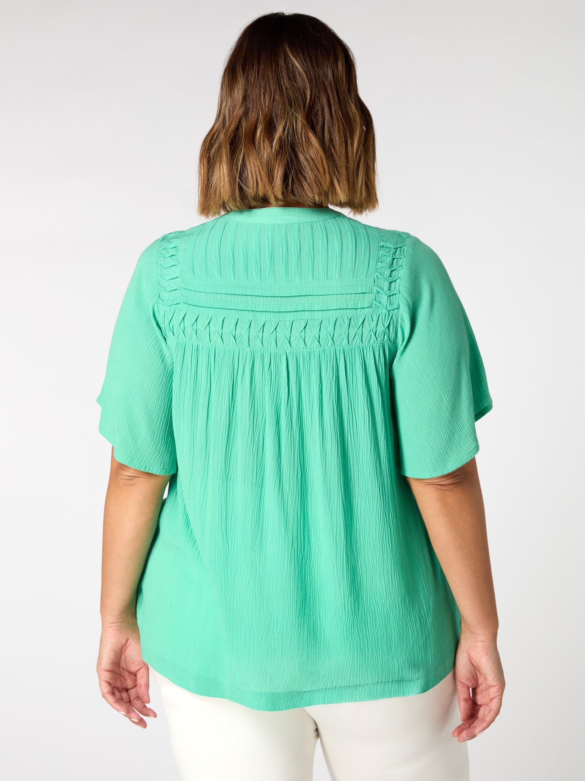 Product image 3 of 3, which shows Live Unlimited Curve Crinkle Short Sleeve Top, Green, 14