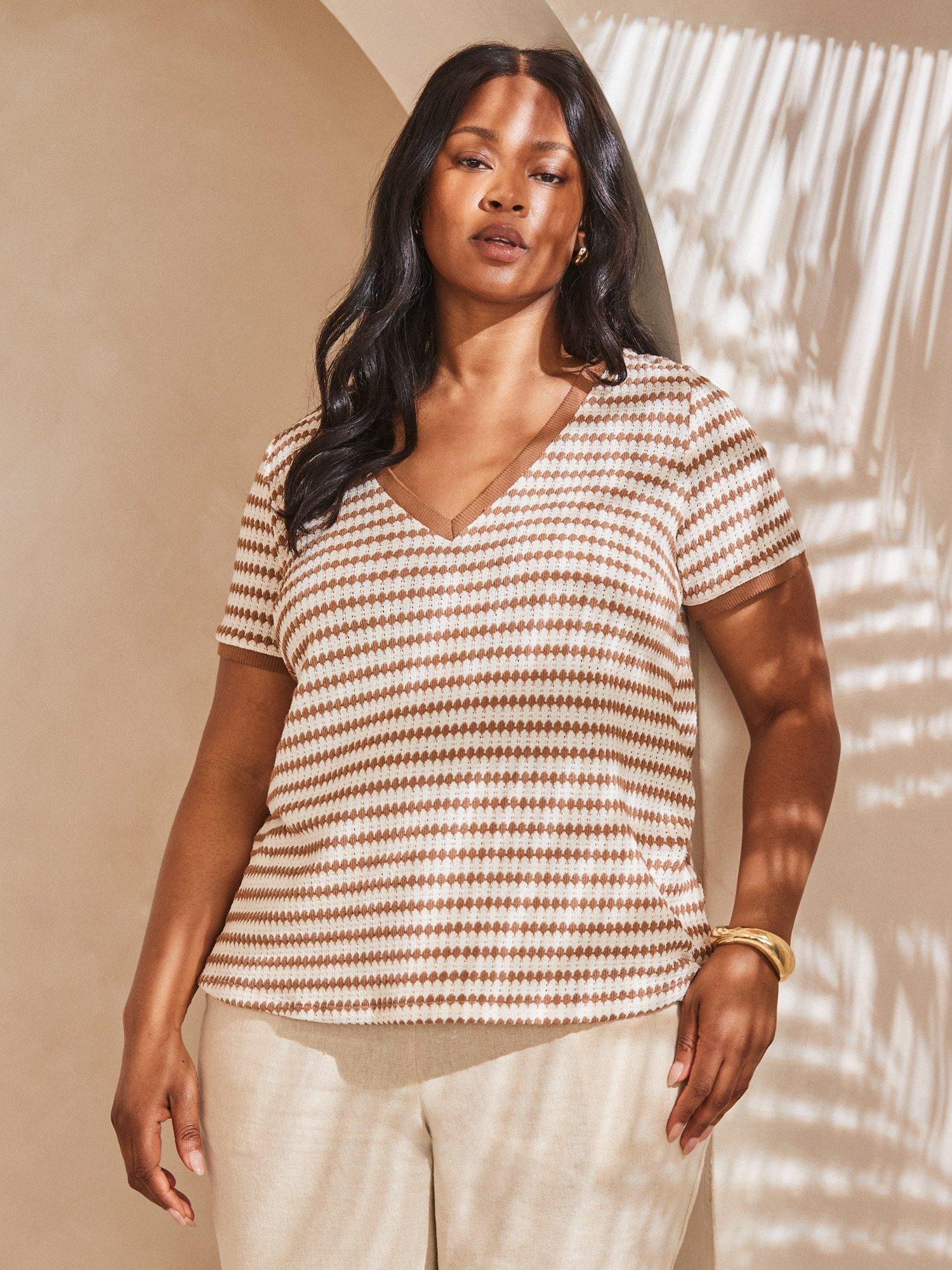 Product image 1 of 3, which shows Live Unlimited Curve Stripe Crochet Top, Multi, 18