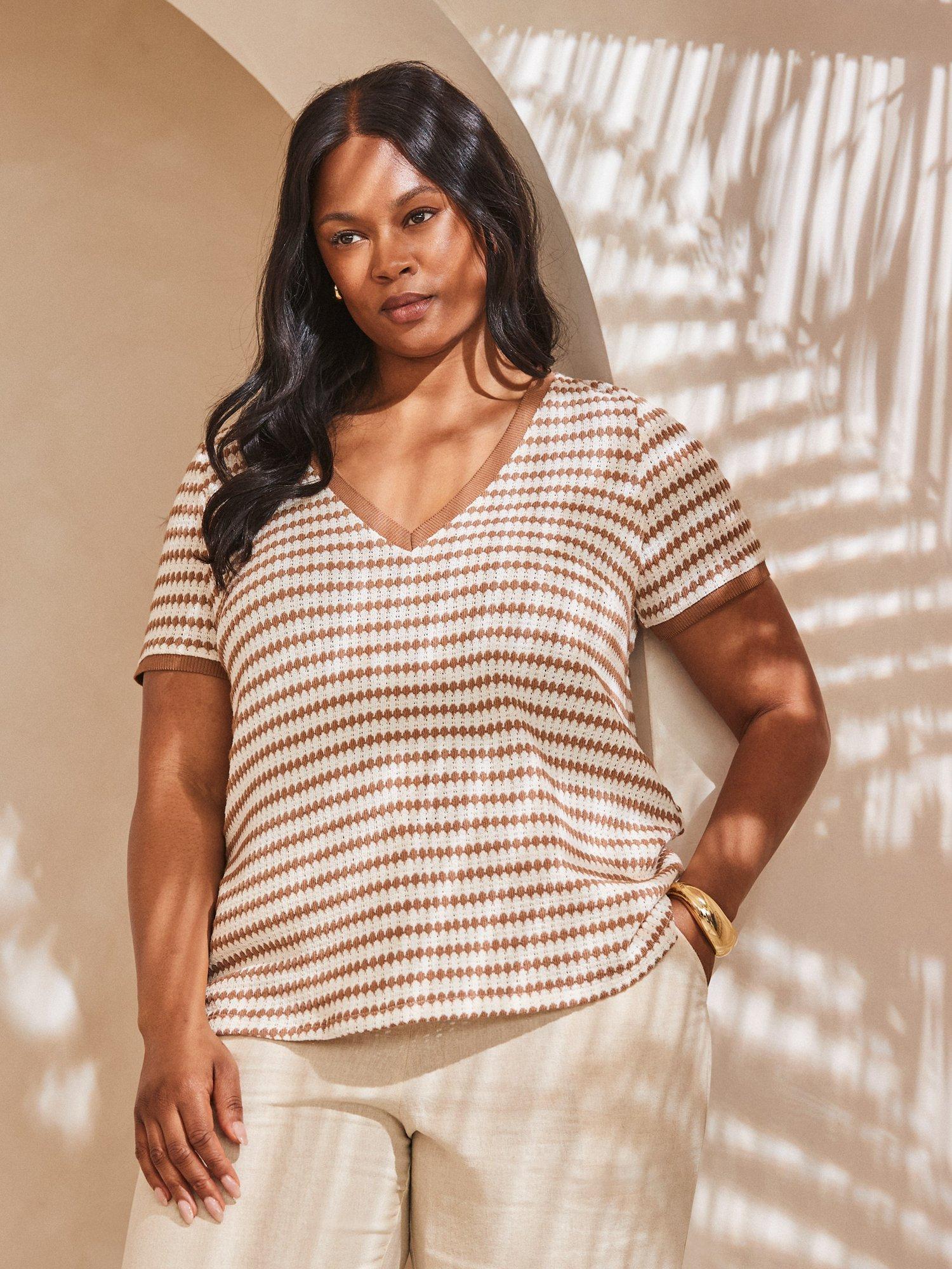 Product image 3 of 3, which shows Live Unlimited Curve Stripe Crochet Top, Multi, 18