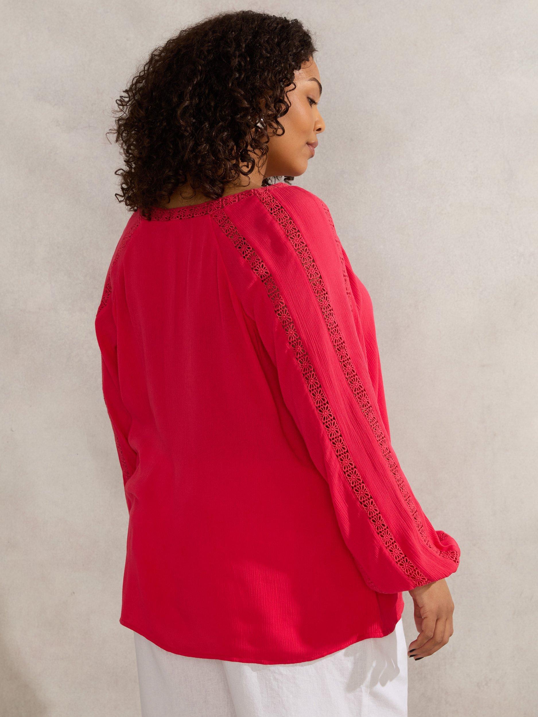 Product image 4 of 4, which shows Live Unlimited Curve Crinkle Crochet Blouse, Pink, 12