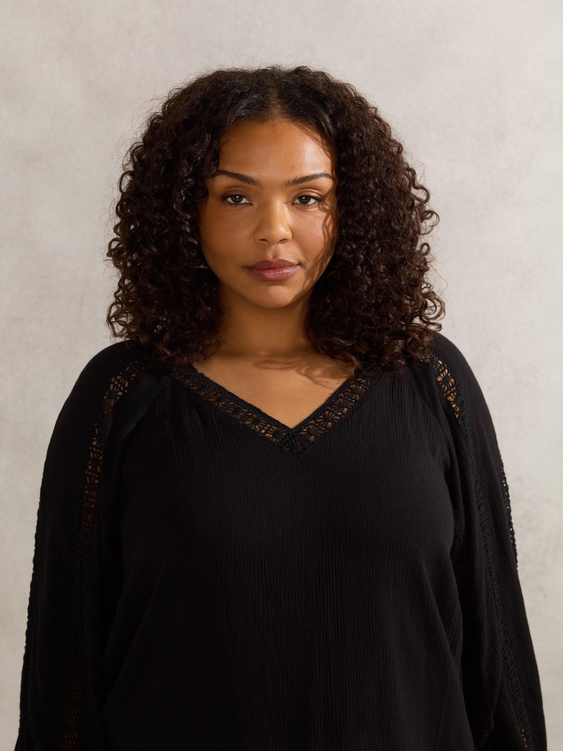 Product image 1 of 2, which shows Live Unlimited Curve Long Sleeve Crinkle Blouse, Black, 12