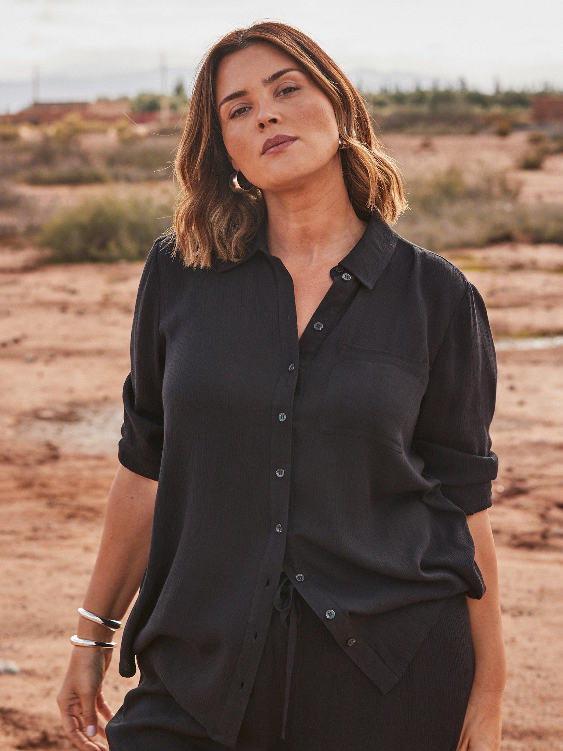 Product image 1 of 6, which shows Live Unlimited Curve Crinkle Shirt, Black, 20