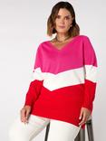 Live Unlimited Curve Colour Block Knitted V-Neck Jumper, Multi