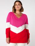 Live Unlimited Curve Colour Block Knitted V-Neck Jumper, Multi