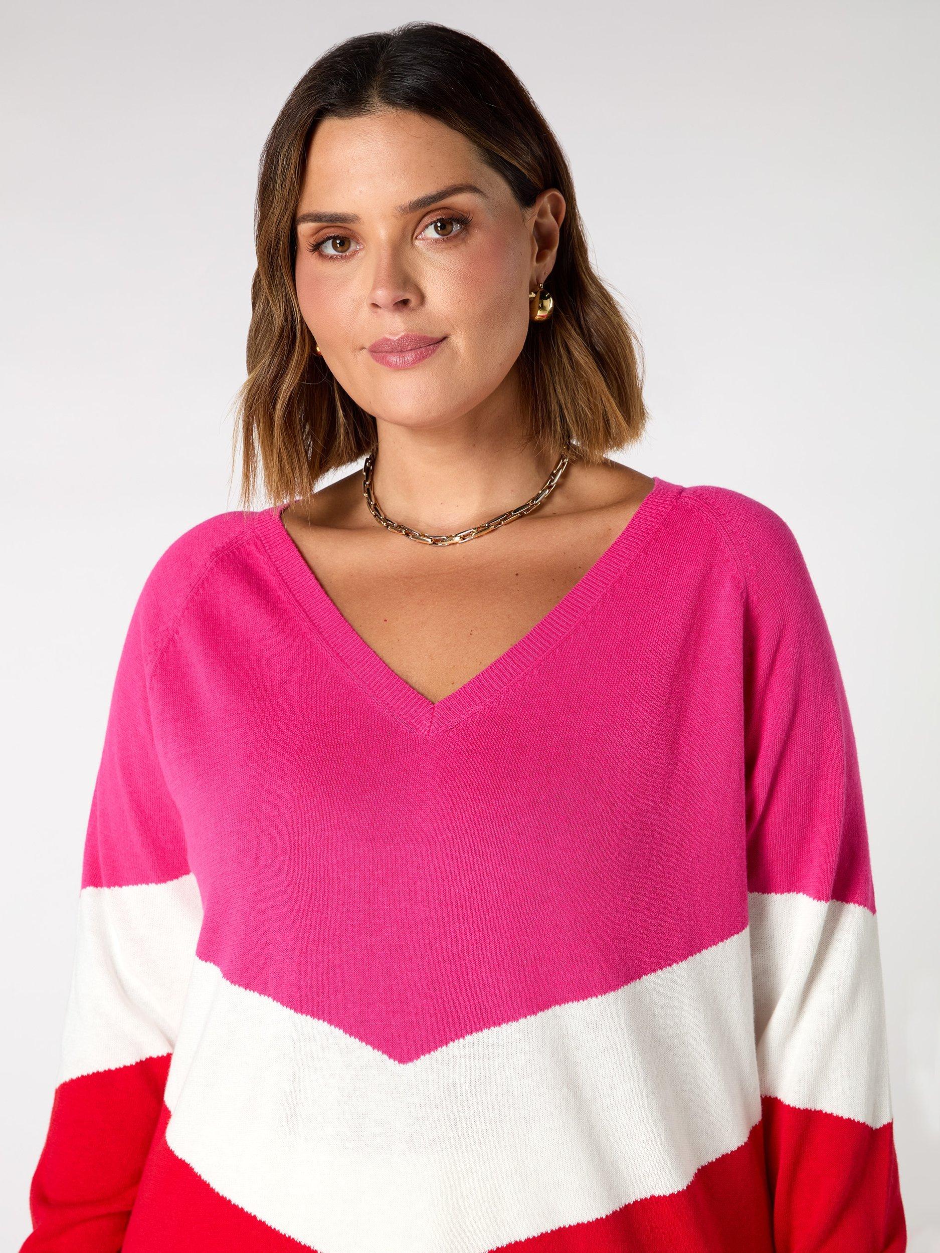 Product image 4 of 5, which shows Live Unlimited Curve Colour Block Knitted V-Neck Jumper, Multi, 12