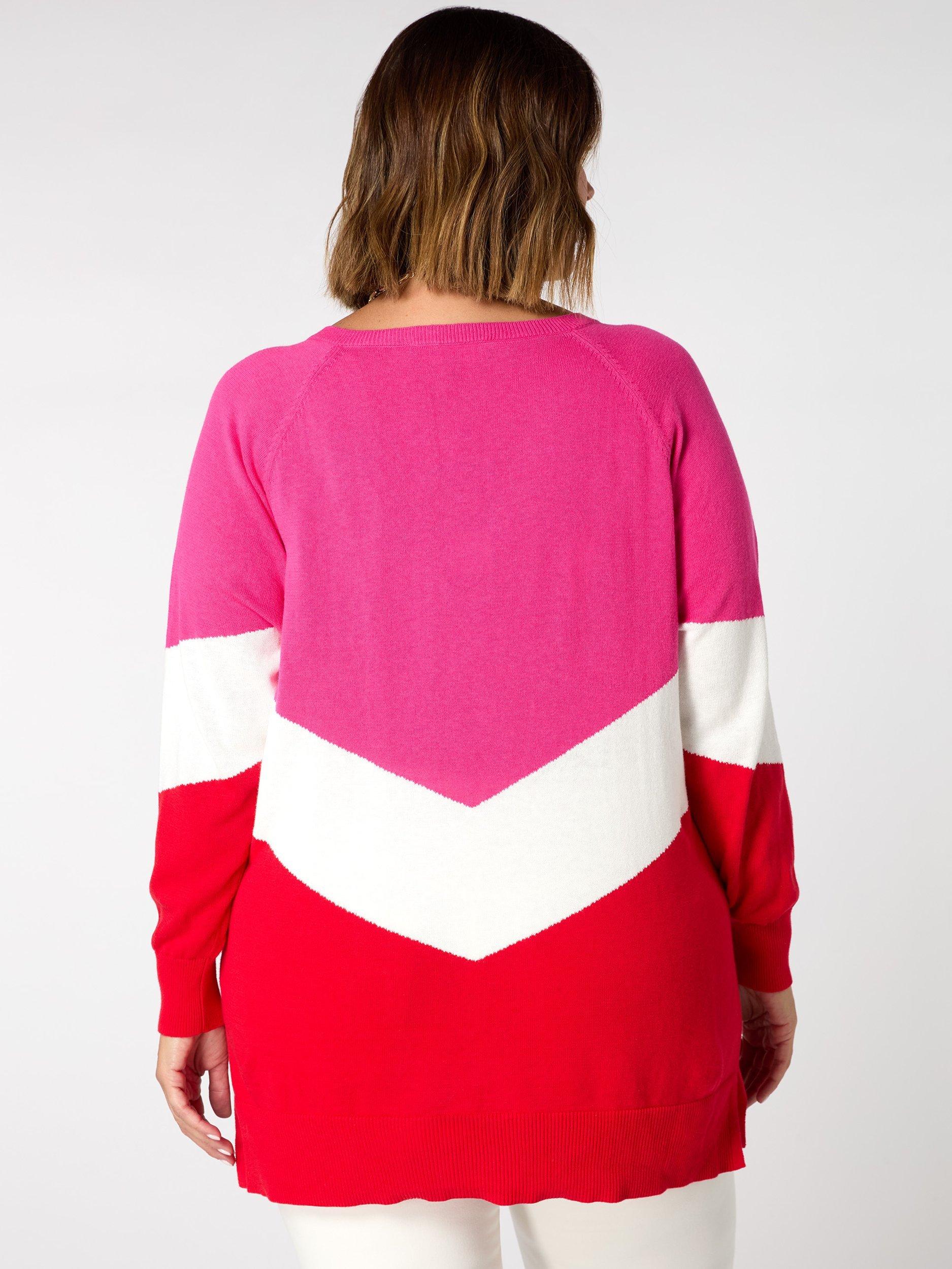 Product image 5 of 5, which shows Live Unlimited Curve Colour Block Knitted V-Neck Jumper, Multi, 12