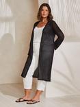 Live Unlimited Curve Crochet Knit Longline Cardigan, Black
