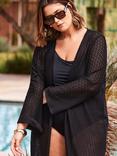 Live Unlimited Curve Crochet Knit Longline Cardigan, Black
